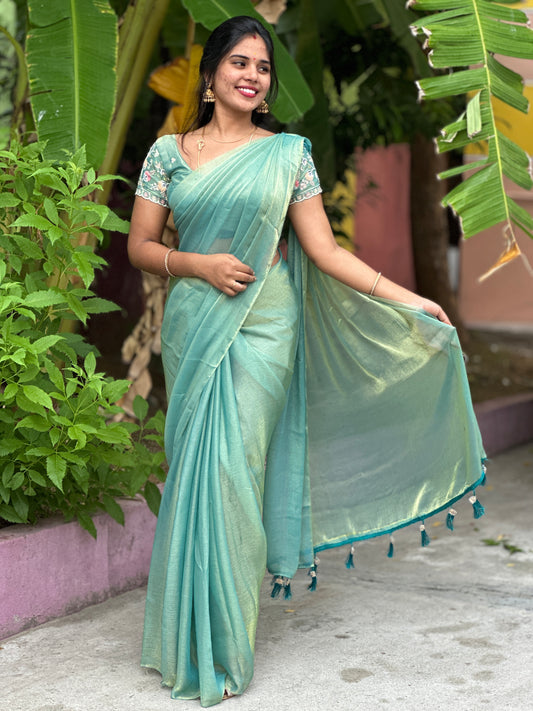 Space silk saree + work blouse combo