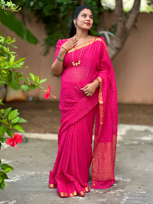 Crepe Silk Small Checks Design Saree