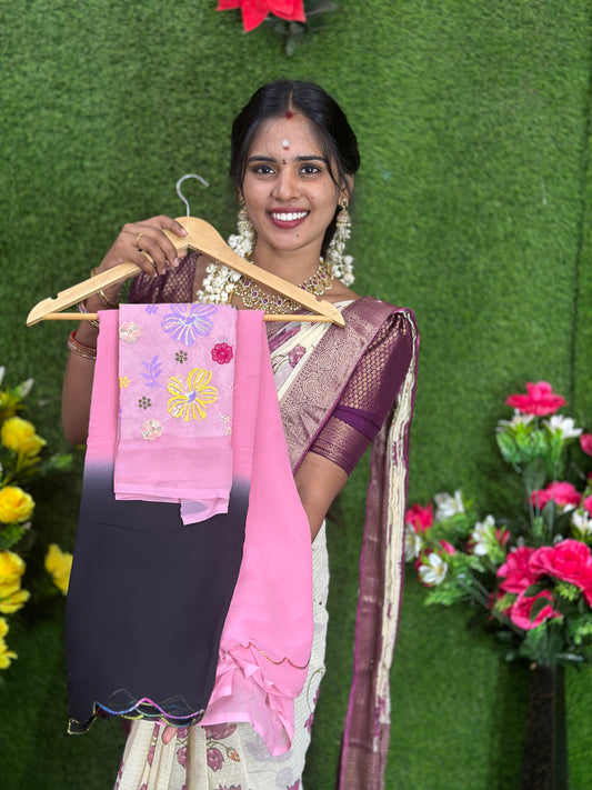 Georgette Saree + work blouse combo