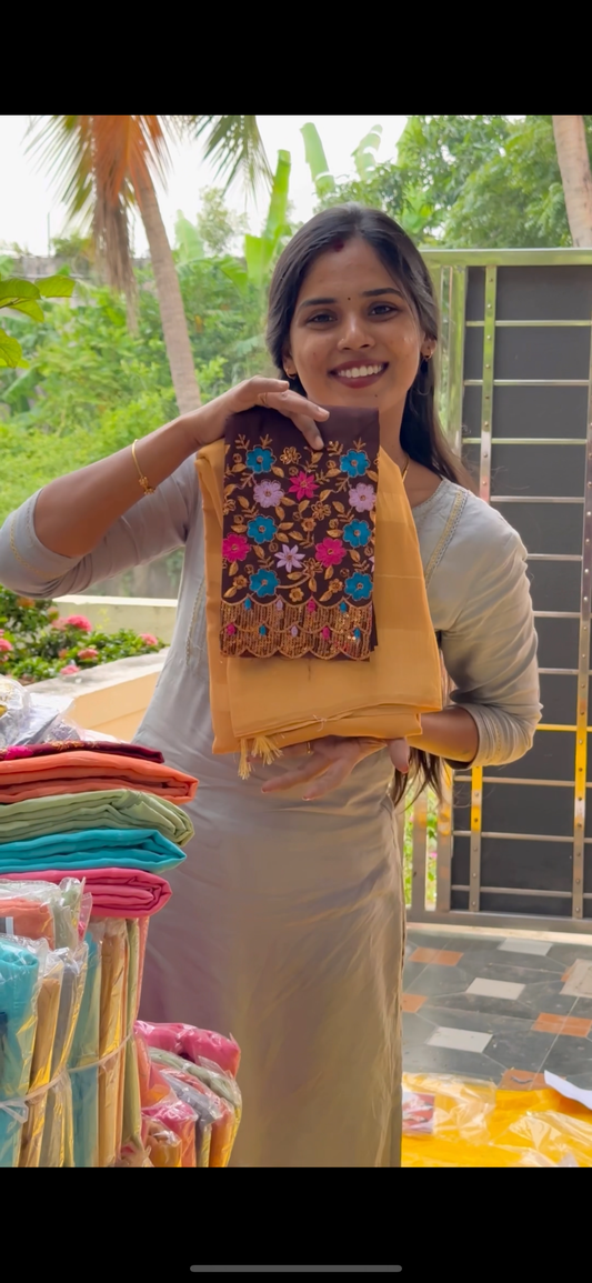Georgette saree & work blouse combo