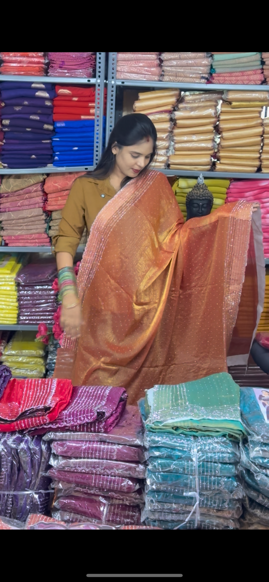 Fancy space silk saree with stonework