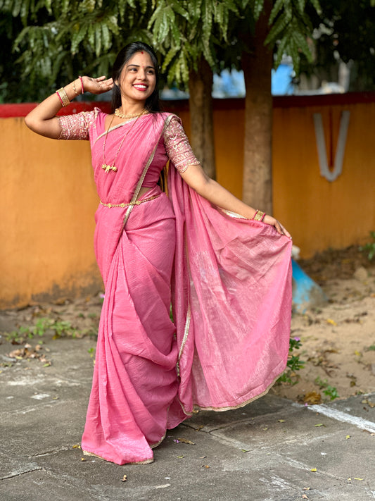 Popcorn material Fancy Saree + work blouse