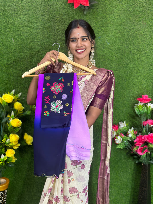 Georgette Saree + work blouse combo