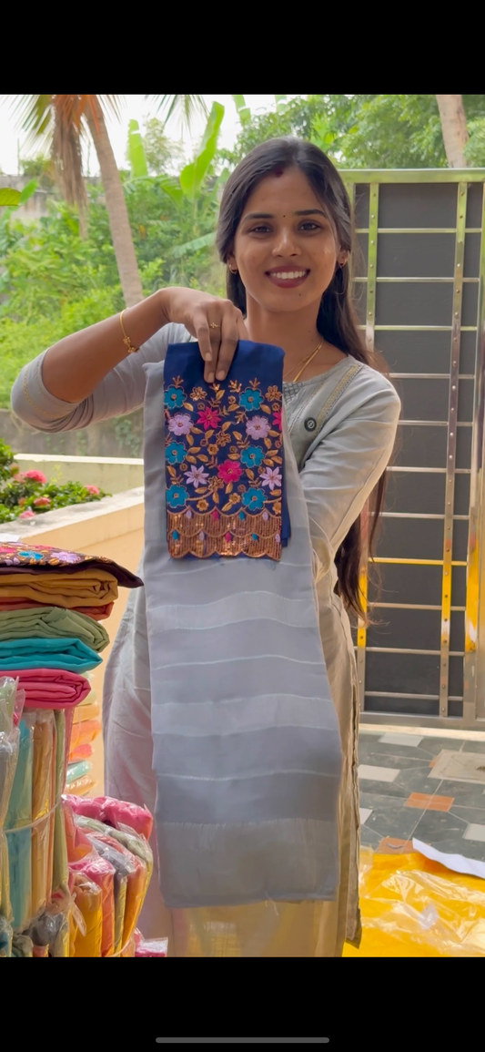 Georgette saree & work blouse combo