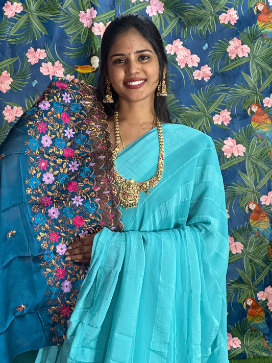 Georgette saree & work blouse combo