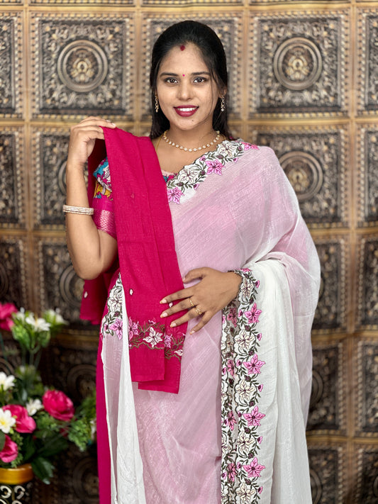 popcorn Georgette designer Saree with contrast blouse