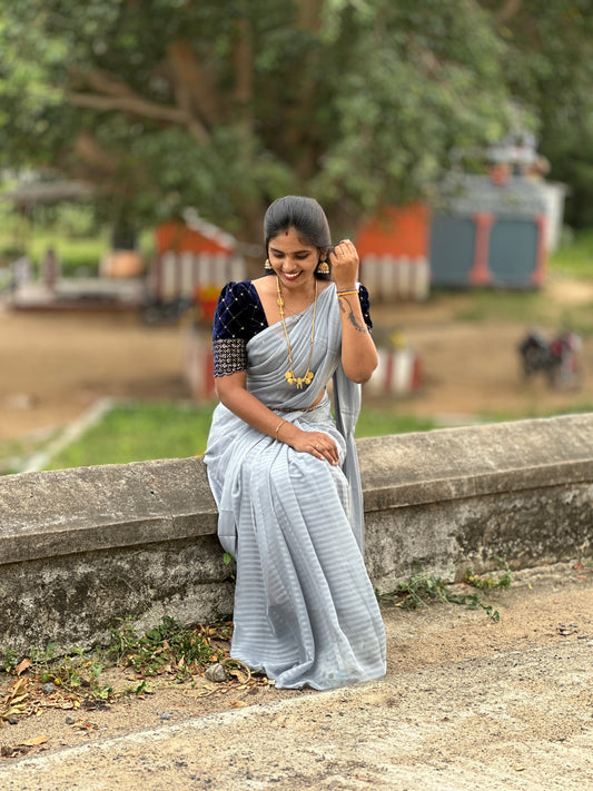 Georgette saree & velvet work blouse combo