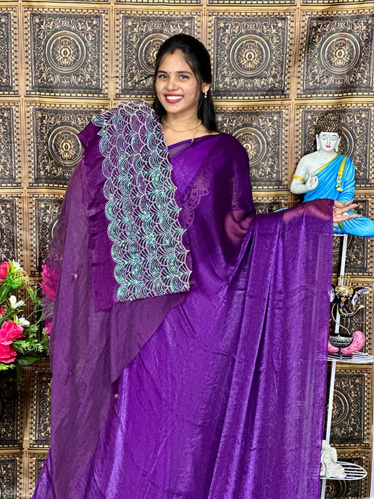 Fancy space silk saree + Aari Work blouse