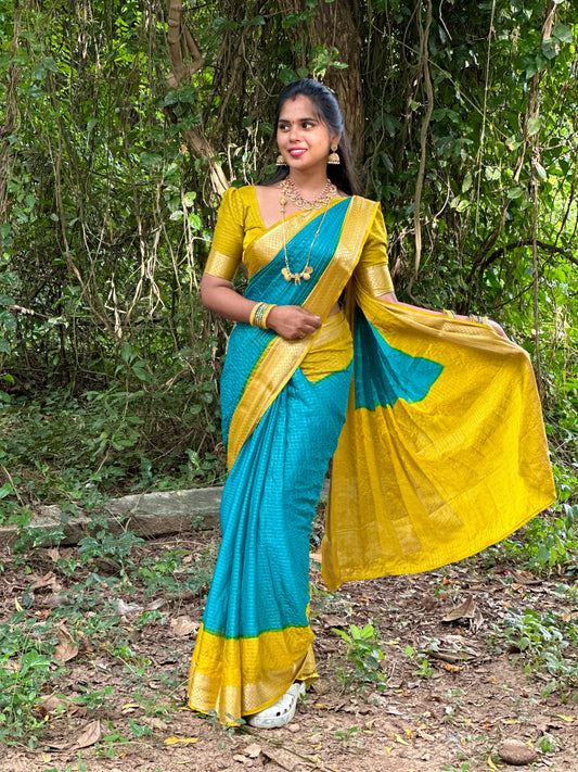 Mysore Crepe Silk Small Checks Design Saree