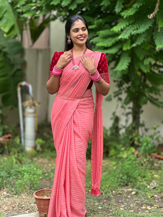 Georgette saree & velvet work blouse combo