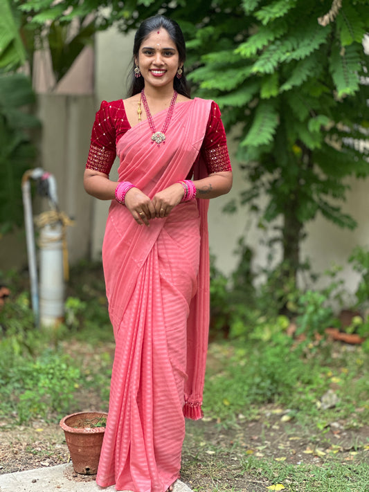 Georgette saree & velvet work blouse combo
