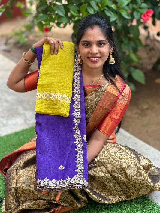 Popcorn material Fancy Saree + work blouse