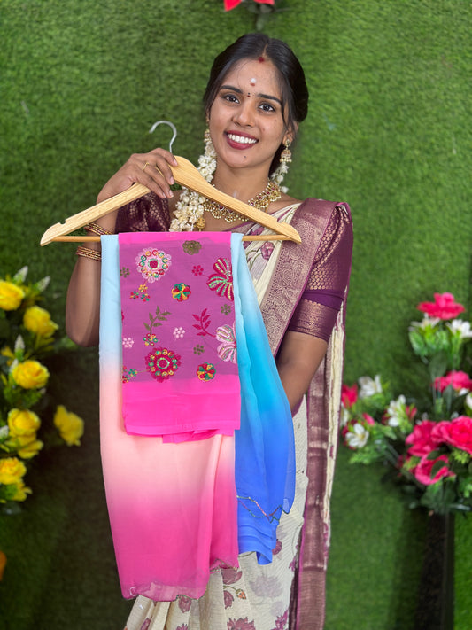 Georgette Saree + work blouse combo