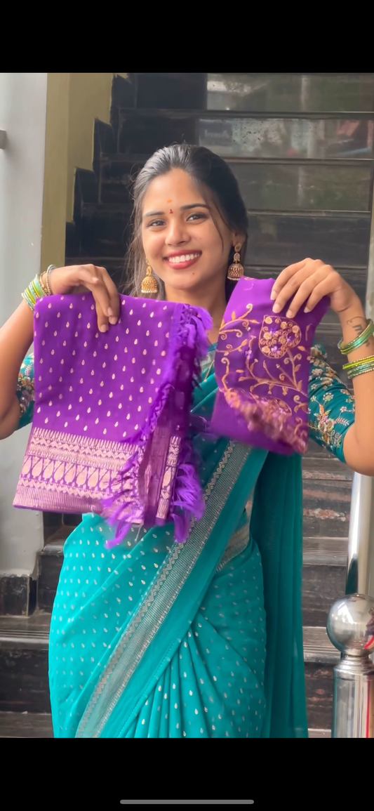 GEORGETTE SAREE WITH WORK BLOUSE