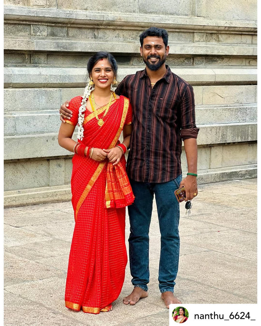 Mysore Crepe Silk Small Checks Design Saree