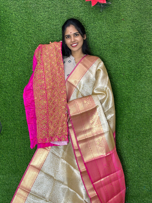 KATAN SILK SAREE COMBO SAREE & WORK BLOUSE COMBO