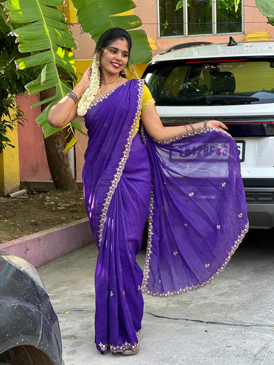 Popcorn material Fancy Saree + work blouse