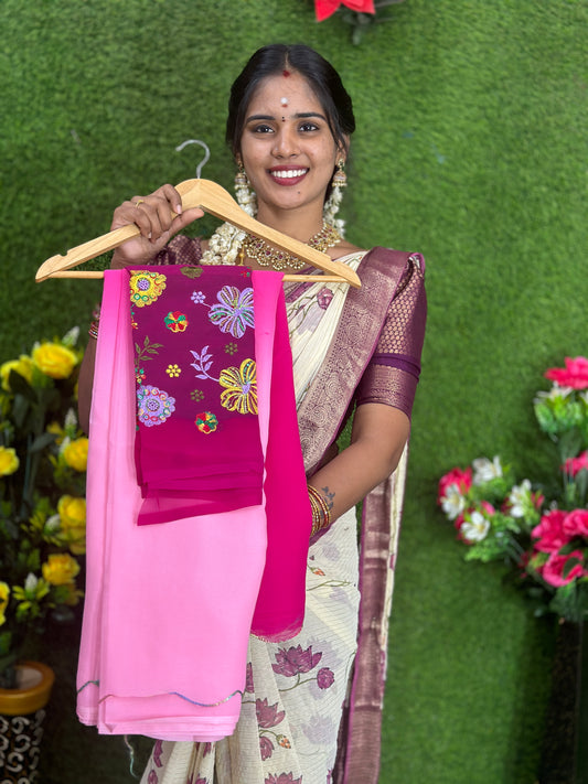Georgette Saree + work blouse combo