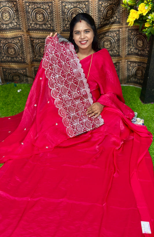 Fancy space silk saree + Aari Work blouse