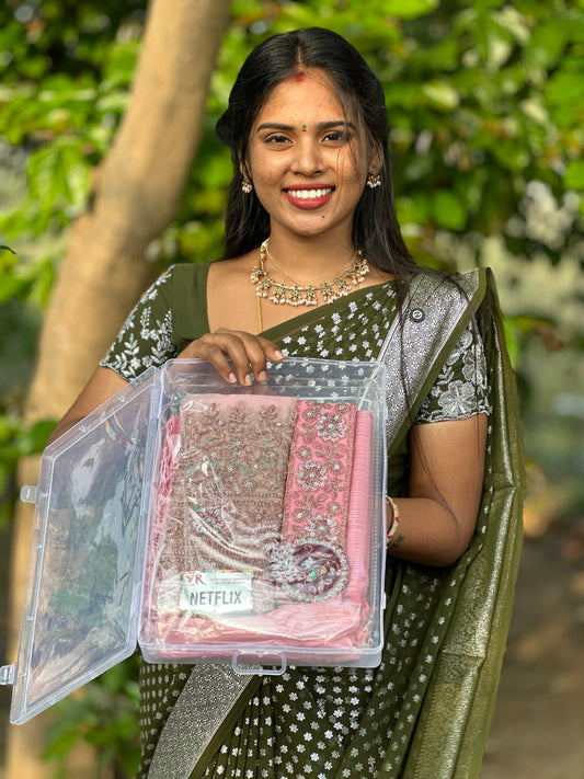 Popcorn material Fancy Saree + work blouse