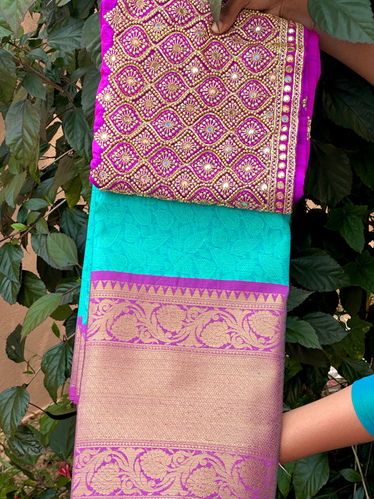 KORA MUSLIN SAREE + WORK BLOUSE COMBO