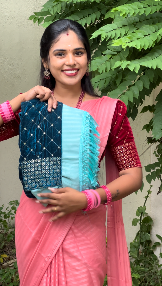 Georgette saree & velvet work blouse combo