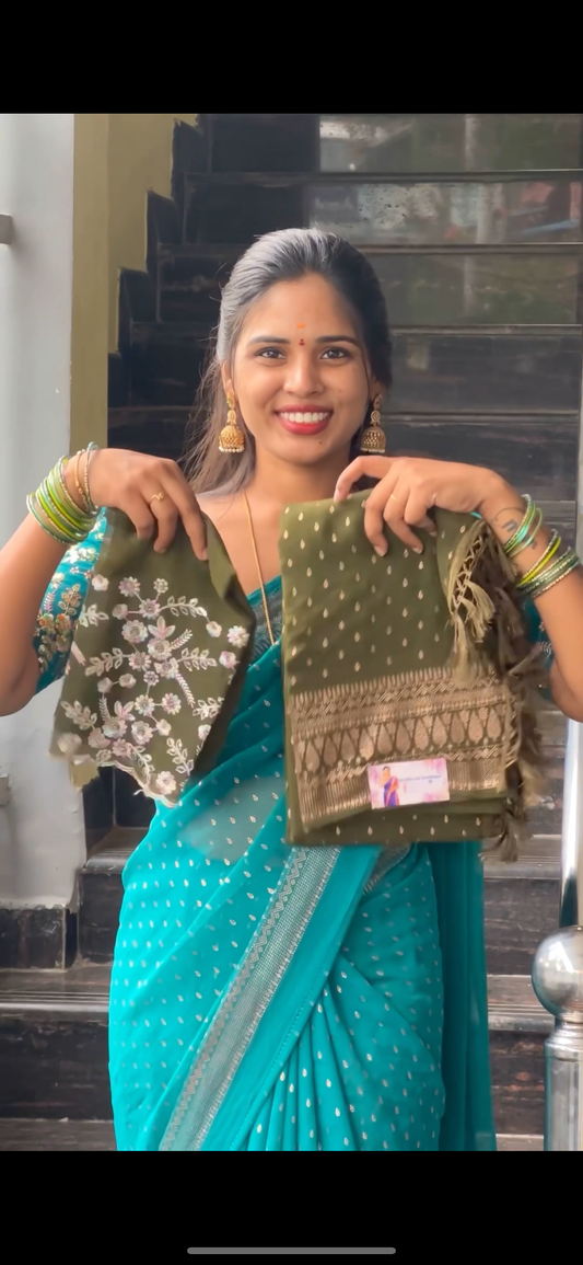 GEORGETTE SAREE WITH WORK BLOUSE