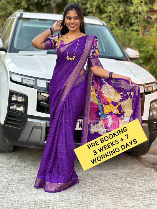 Crepe Silk Checks Design Saree