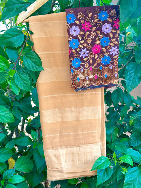 Georgette saree & work blouse combo