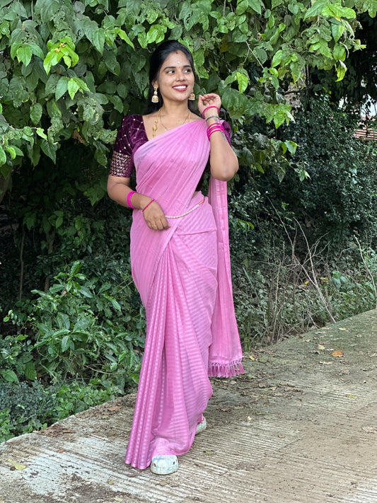 Georgette saree & velvet work blouse combo