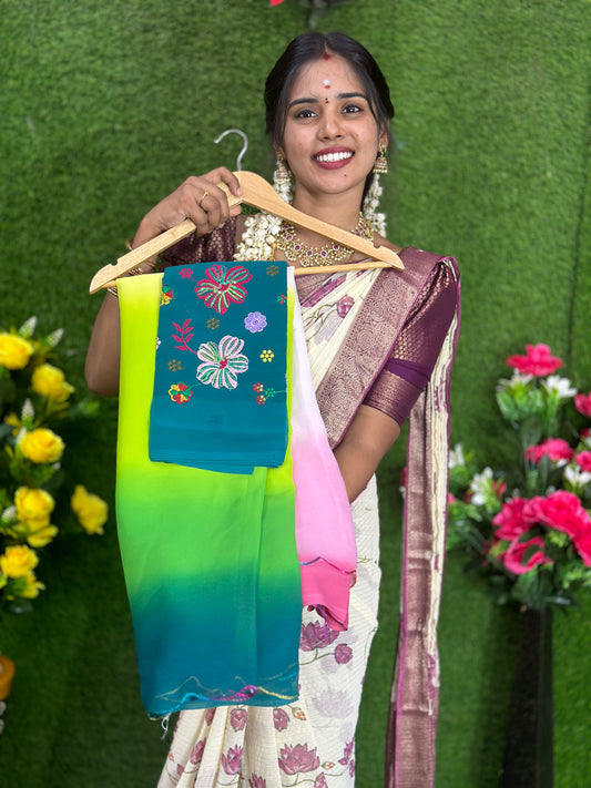 Georgette Saree + work blouse combo