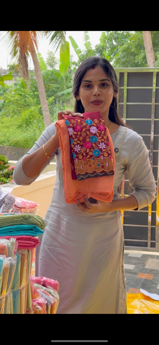 Georgette saree & work blouse combo