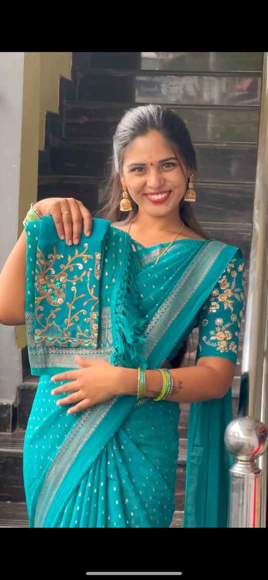 GEORGETTE SAREE WITH WORK BLOUSE