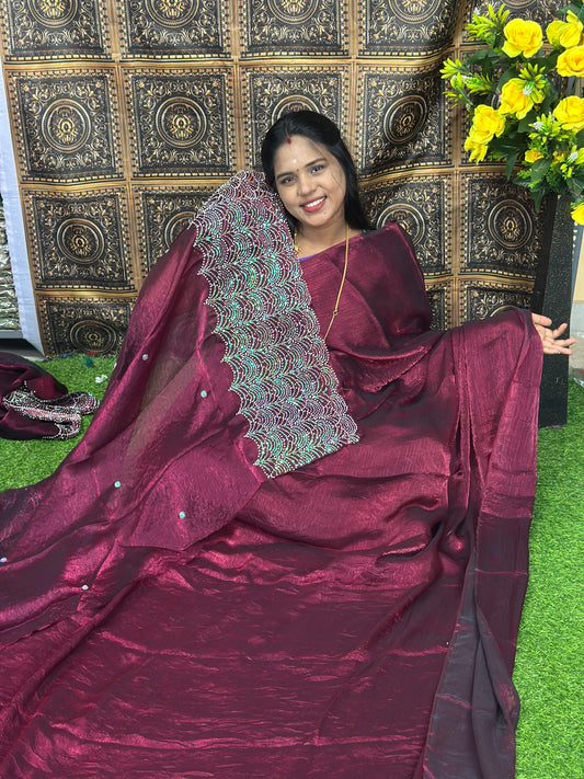 Fancy space silk saree + Aari Work blouse