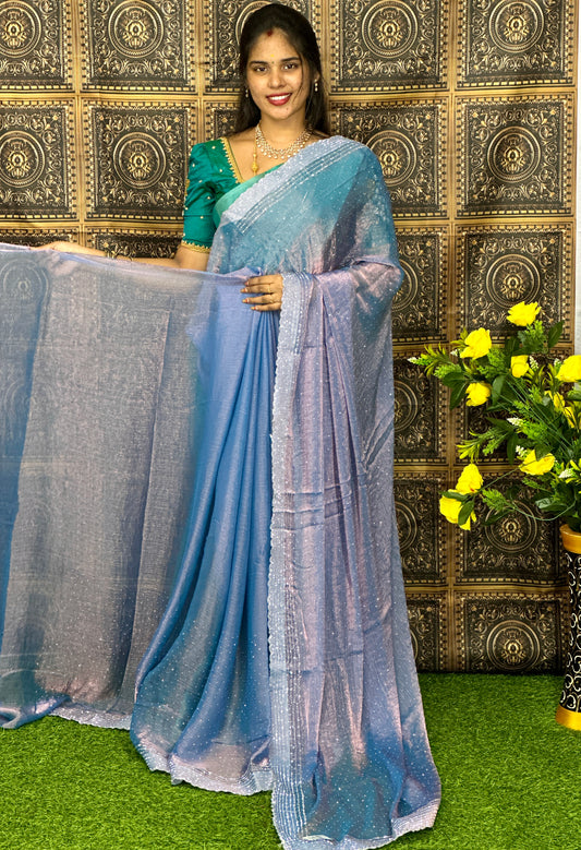 Fancy space silk saree with stonework
