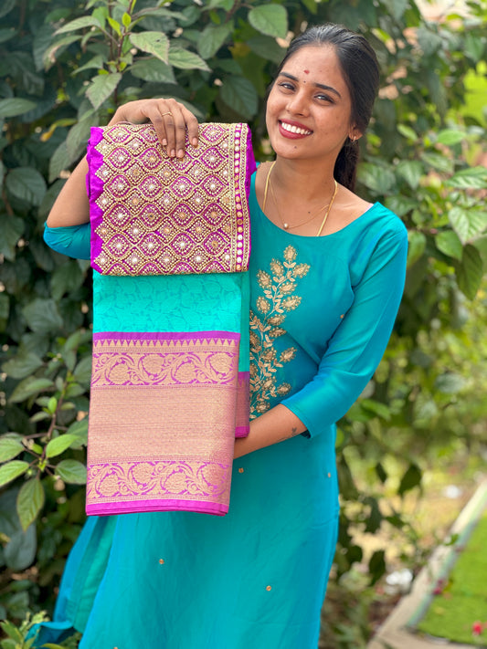 KORA MUSLIN SAREE + WORK BLOUSE COMBO