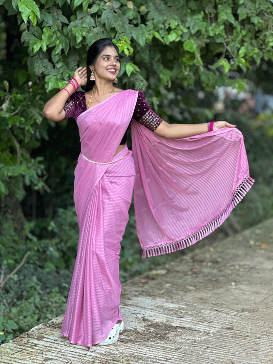 Georgette saree & velvet work blouse combo