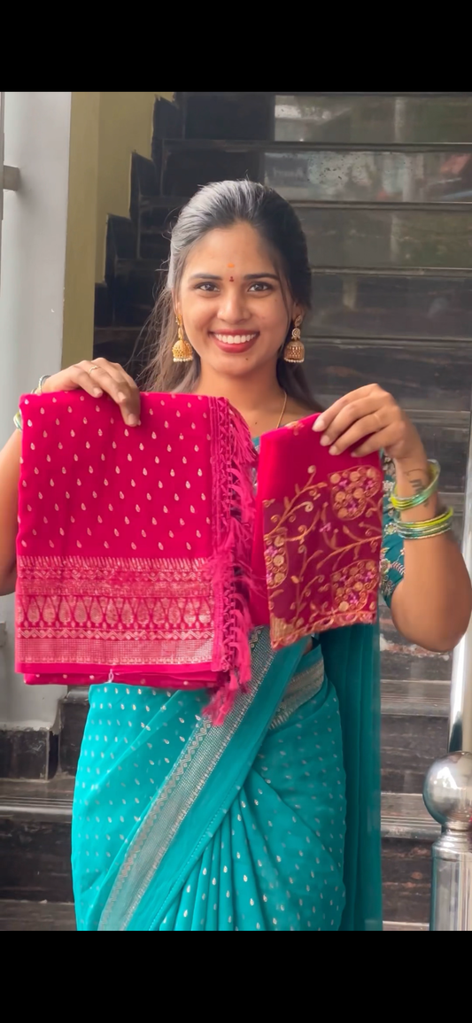 GEORGETTE SAREE WITH WORK BLOUSE