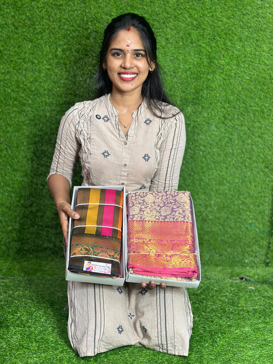 ( 1+1 OFFER ) KANCHI SEMI SILK SAREE
