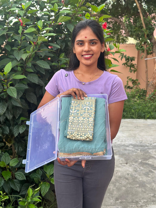 Popcorn material Fancy Saree + work blouse