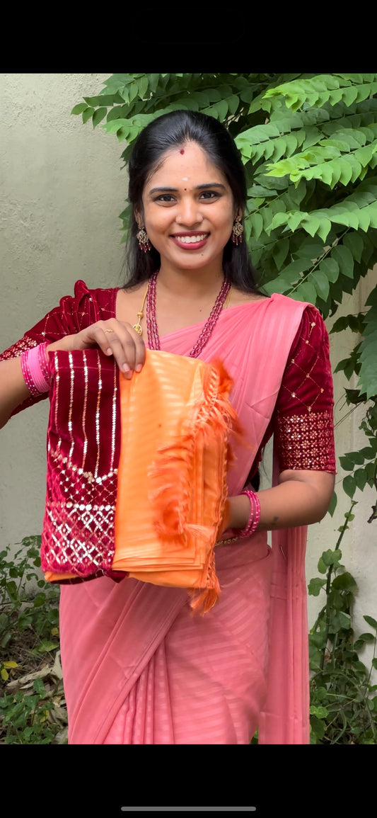 Georgette saree & velvet work blouse combo