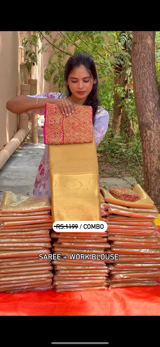TISSUE SILK SAREE WITH WORK BLOUSE COMBO