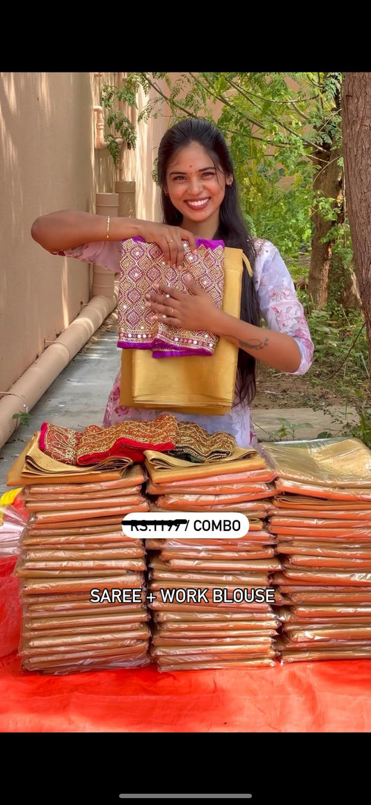 TISSUE SILK SAREE WITH WORK BLOUSE COMBO