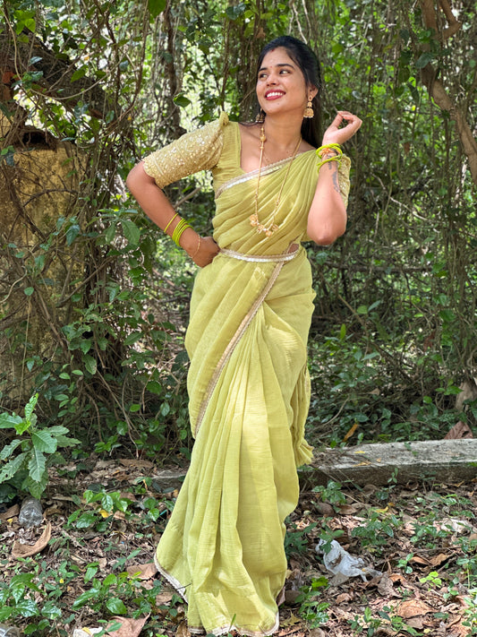 Popcorn material Fancy Saree + work blouse