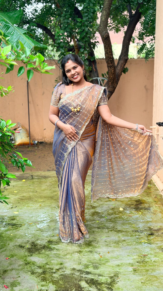 Space silk Fancy saree full sequence work