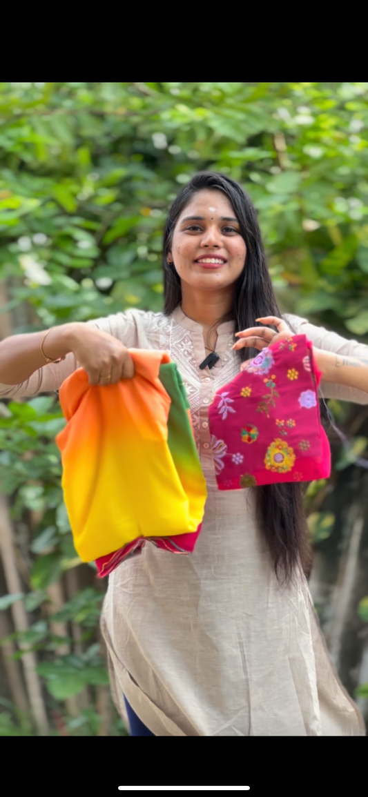 Georgette Saree + work blouse combo