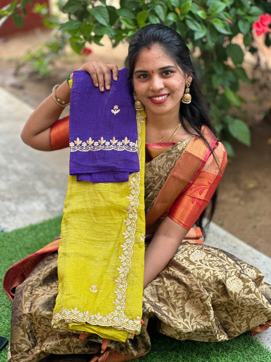 Popcorn material Fancy Saree + work blouse