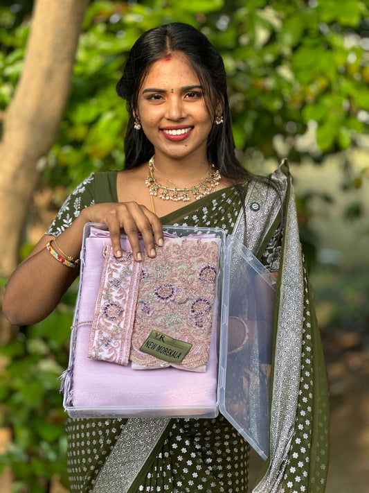 Popcorn material Fancy Saree + work blouse