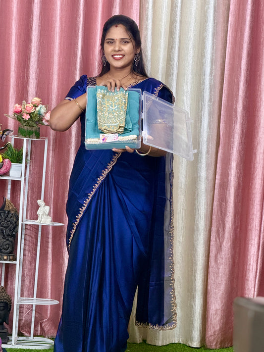 Popcorn material Fancy Saree + work blouse