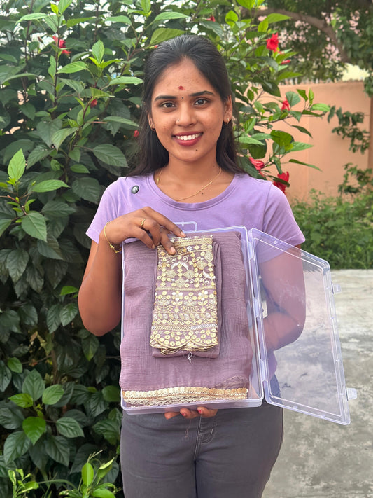 Popcorn material Fancy Saree + work blouse
